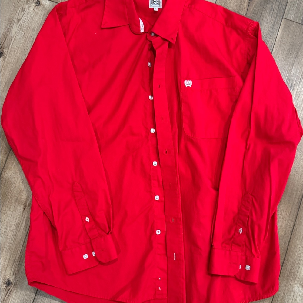 Cinch Men's Bright Red Casual Button Down Shirt